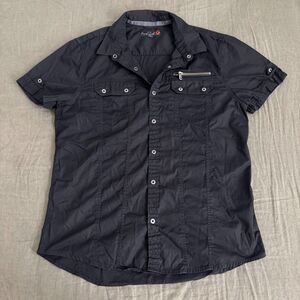 G by Guess Men's y2k button up black shirt with zipper details